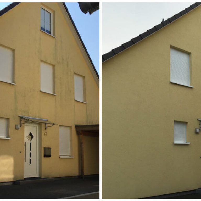Algenentfernung an Fassaden – Ein Vergleich vor und nach der Prozedur